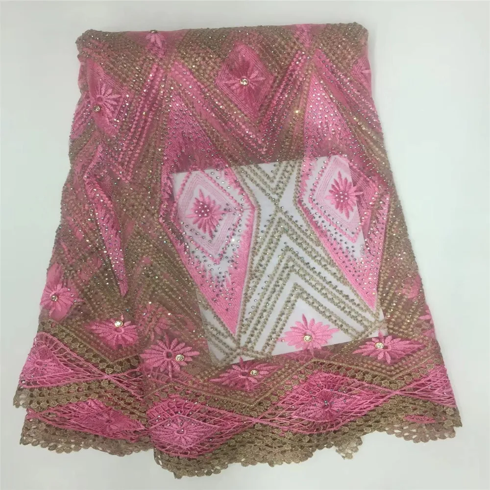 

LOVE THANKS LACE Pink Mix Gold African French Net Lace Embroidered Lace Fabric For Wedding X66-3
