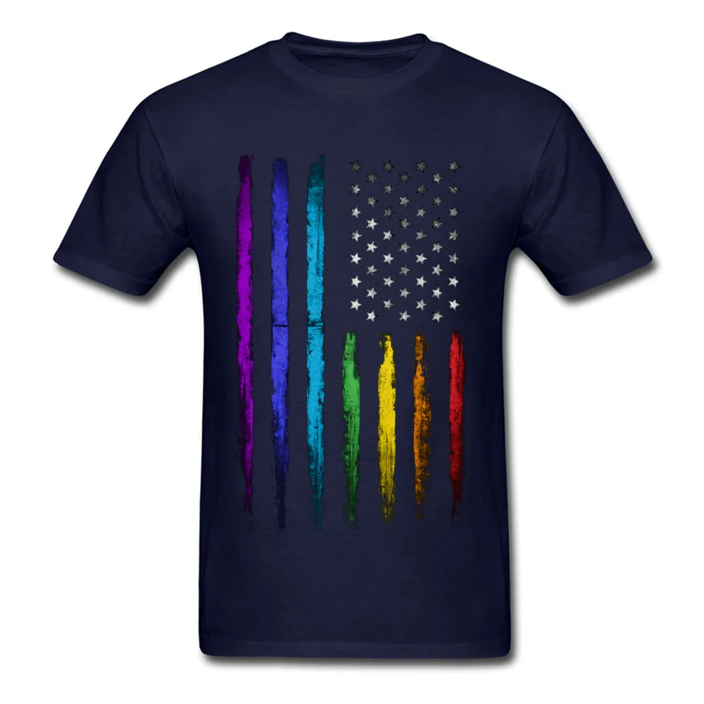 American rainbow flag T-shirts for Men Simple Style Summer/Autumn Tops & Tees New Arrival Clothing Shirt Crew Neck 100% Cotton American rainbow flag navy