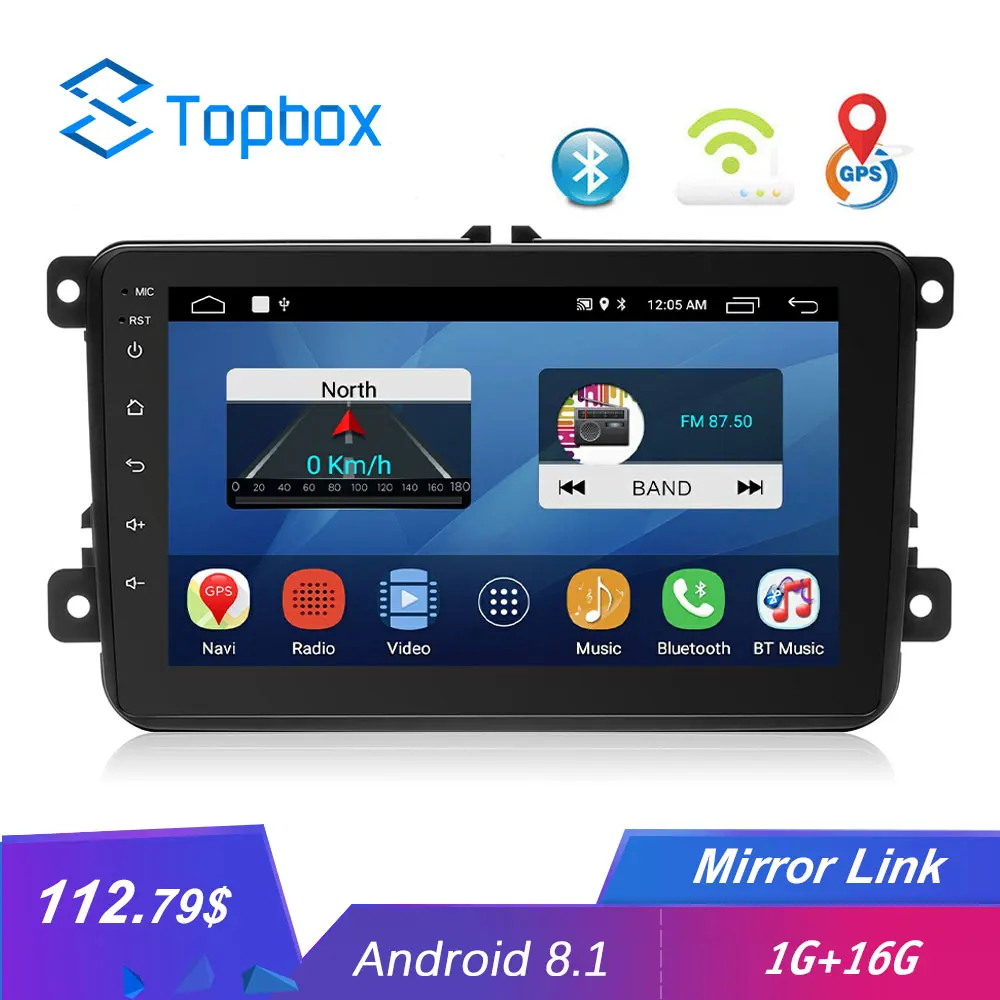 

Topbox Android 8.1 2 Din Car radio Bluetooth Wifi GPS Navigation MP5 Multimedia Player Autoradio For GoLf Caddy Touran Tiguan