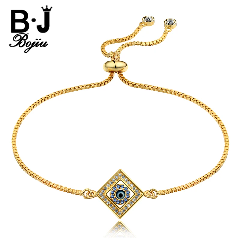 Bojiu Golden Bracelets For Women Box Chain Crystal Copper Square Pendant Charms Bracelet Adjustable Wrist Decoration BC89 |