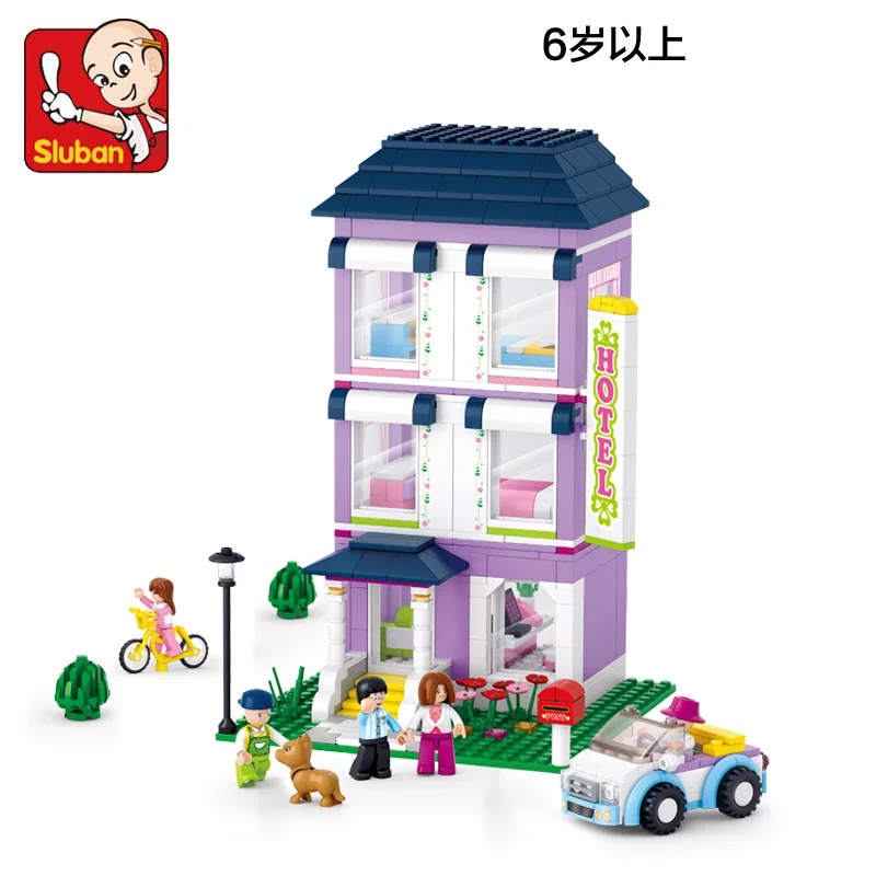 0531-SLUBAN-541pcs-Pink-Dreams-Hotel-Building-Blocks-Model-Bricks-Toys-Educational-DIY-Construction-Brick-toy
