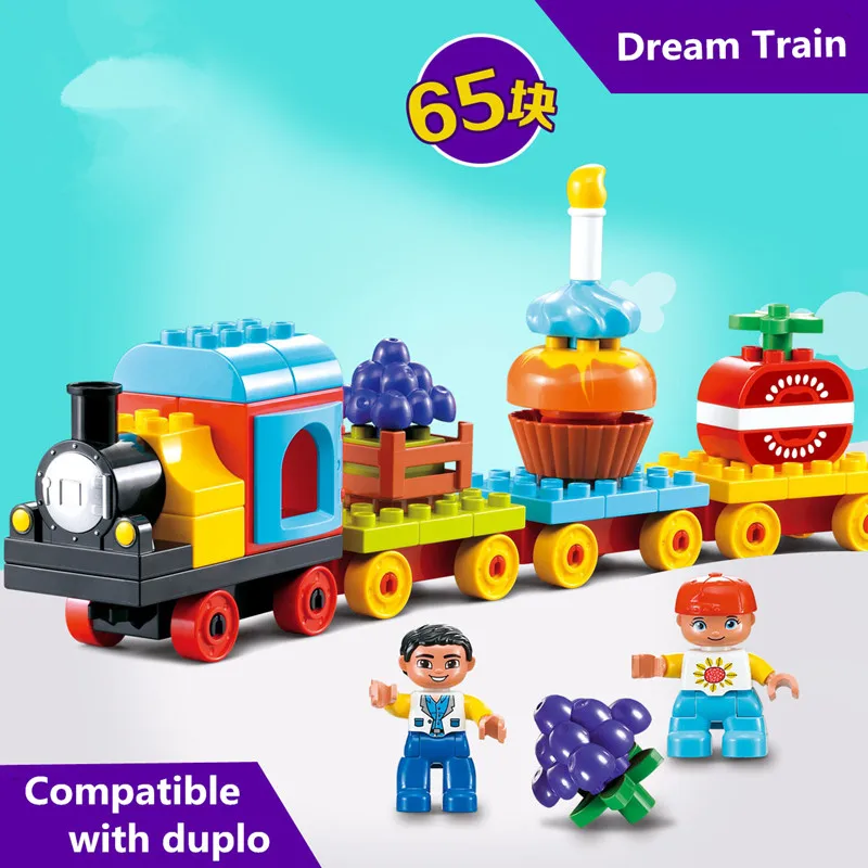 

65pcs Big Size Diy Train Compatible With Legoingly Duploed Fruits Figures Hobbies Blocks Set Bricks Toys For Children Brinquedos