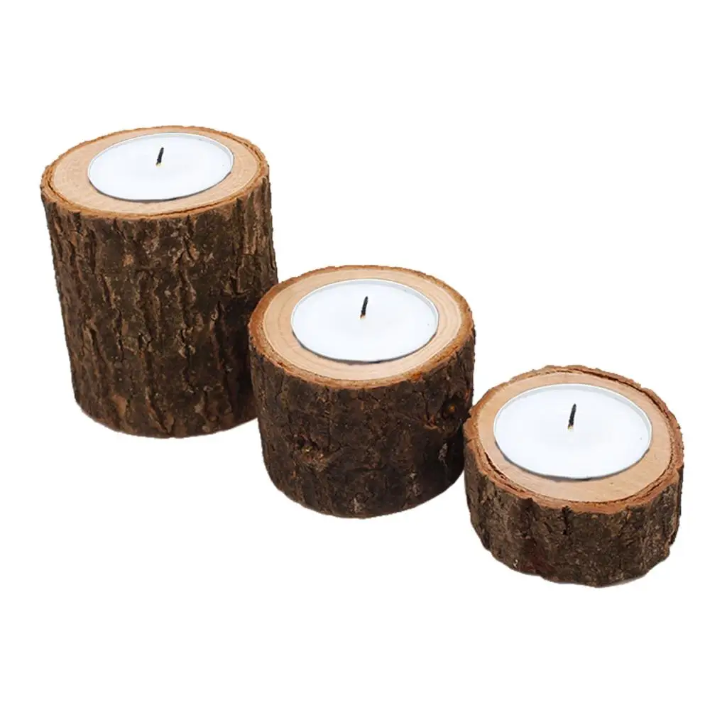 SET Raw Tree Stump Candle Holder Tealight Candle Candlestick Succulent Pot for Home Wedding Party Valentine's Day Decoration