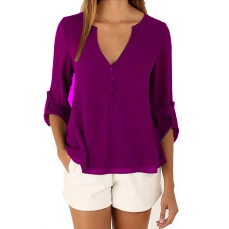 Jocoo Jolee модная женская блузка для женщин размера плюс 5XL шифоновая блузка с длинным рукавом элегантные женские свободные топы шикарная женская одежда - Цвет: Purple