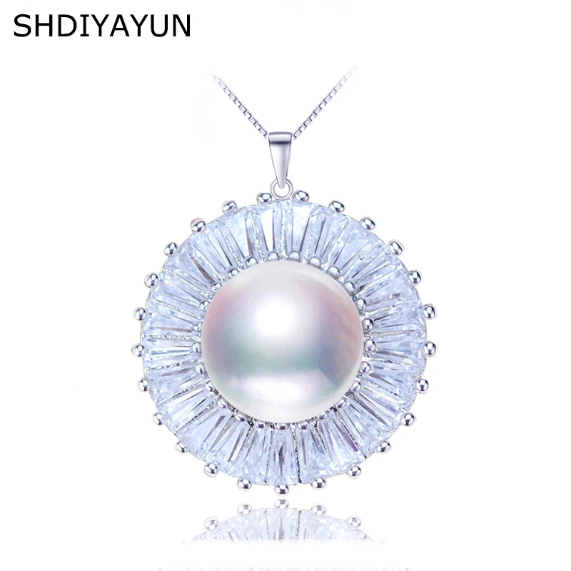 SHDIYAYUN 2019 Pearl Necklace 925 Sterling Silver Jewelry Round Natural Freshwater Pendants Gift Diamond Necklaces Women | Украшения и