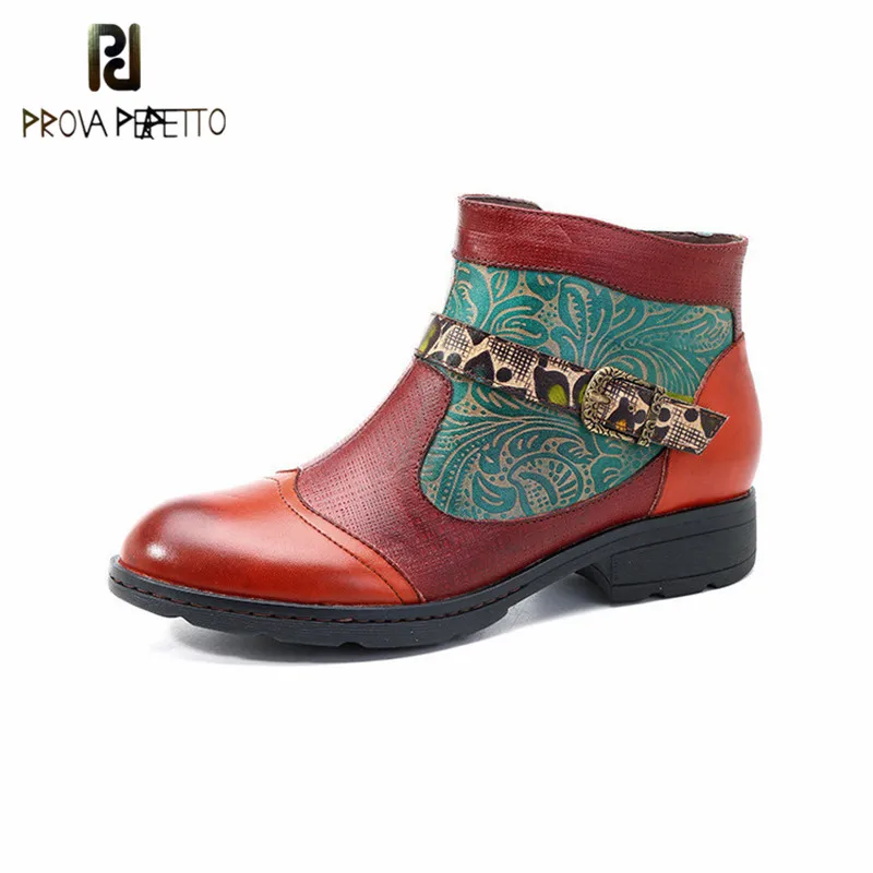 

Prova perfetto American Style Popular Woman Ankle Boots Round Toe Bohemian Retro Short Boots Autumn Winter Genuine Leather Boots