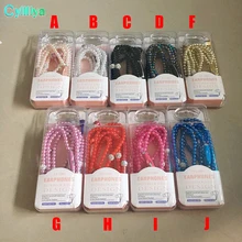 Розовые ювелирные изделия из горного хрусталя для девочек, жемчужные наушники-ожерелье с микрофоном, 3,5 мм наушники-вкладыши для ipone Xiaomi huawei, MP3, подарок на день рождения