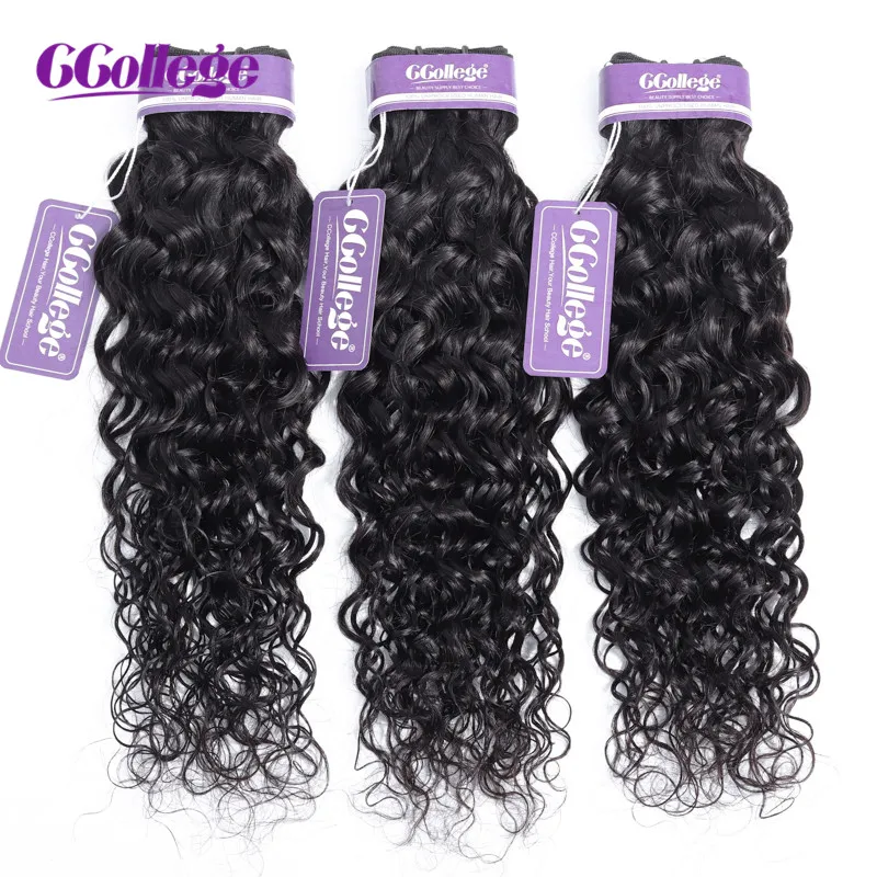 Brazilian Hair Water Wave Bundles With Closure 100% Remy Human Hair Extension 3 Bundles With Lace Closure Natural Color Ccollege
