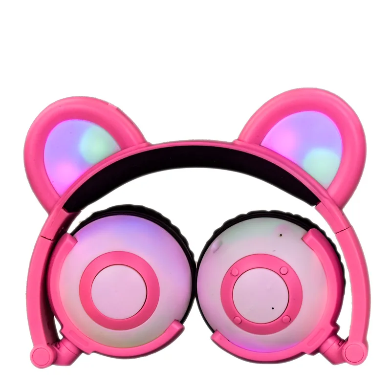 Милый медведь/кошка ухо светящиеся Bluetooth наушники светодиодный мигающий светящиеся цветные наушники Регулируемая гарнитура подарок для детей - Цвет: Pink