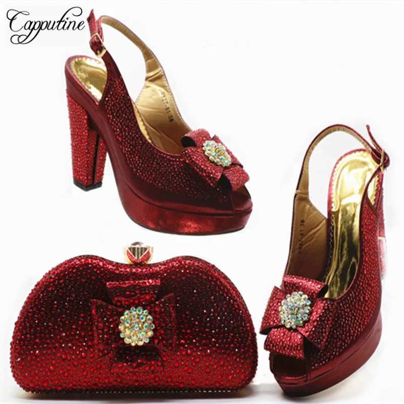 

Capputine High Quality Woman Rhinestone Shoes And Bags Set Fashion Summer High Heels 10.5CM Shoes And Bag Set For Wedding Dress
