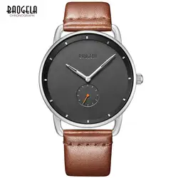 Baogela Для мужчин простой кожаный ремешок кварцевые наручные часы минимализм аналоговый Водонепроницаемый Relogios Masculinos человек 1806G-Dark