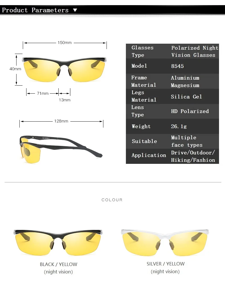 YSO, очки ночного видения, мужские, алюминиево-магниевая оправа, поляризованные очки ночного видения для вождения автомобиля, рыбалки, антибликовые, 8545