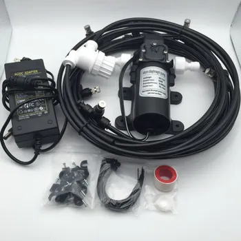 

F079 DC 12V 160PSI Booster Diaphragm Water Pump and Full Set Misting Kits with Slip Lock Quick connect Brass Mist Nozzle