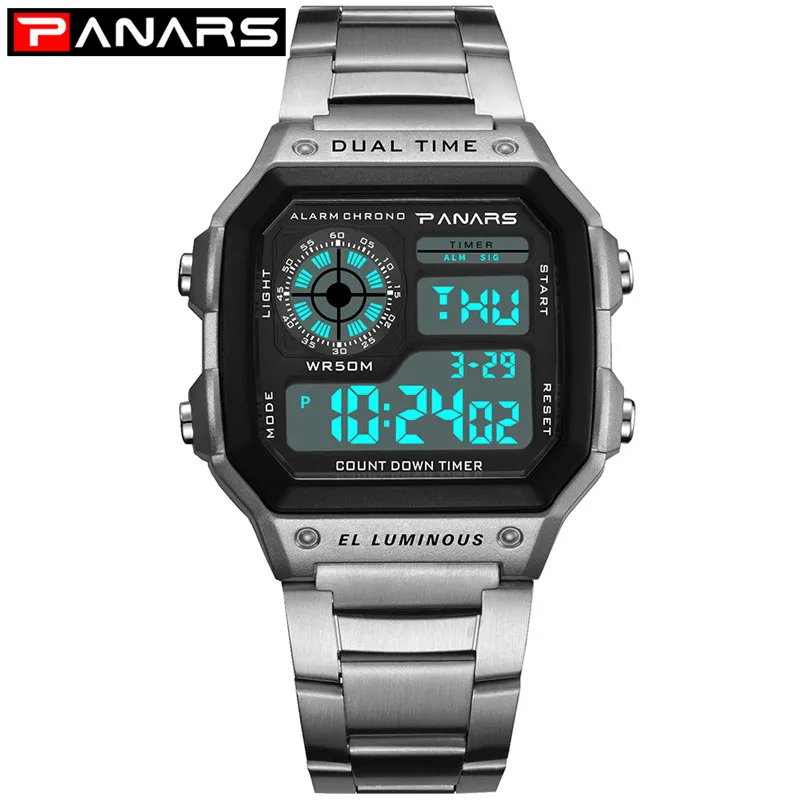 

Digital Watches Women Men Silver Relogio Feminino Stainless Steel Sports Wrist Watch For Ladies Electronic LED Waterproof Watch