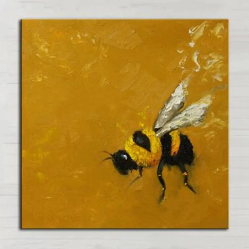Hand painted Abstract Animal Bee Oil Paintings on Canvas Large Yellow