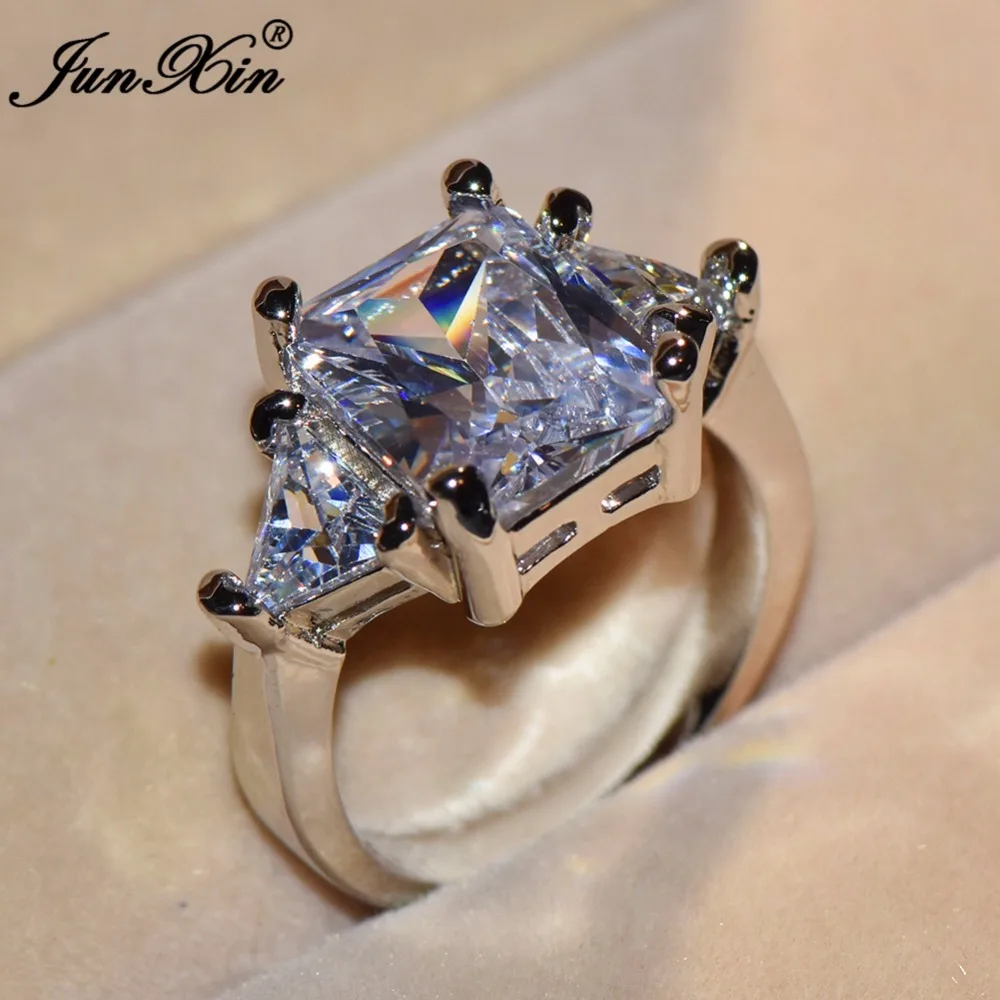 JUNXIN Luxury Male Female White Crystal Zircon Stone Ring Fashion Gold Filled Jewelry Vintage Wedding Rings For Men And Women
