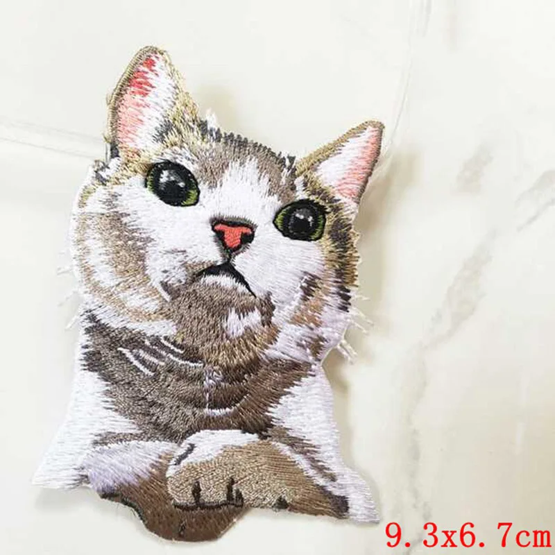 Prajna карманная нашивка с котом, Высококачественная Реалистичная 3D вышивка, нашивки для одежды, тканевые наклейки, железная аппликация с милым котом для джинсов - Цвет: Медь