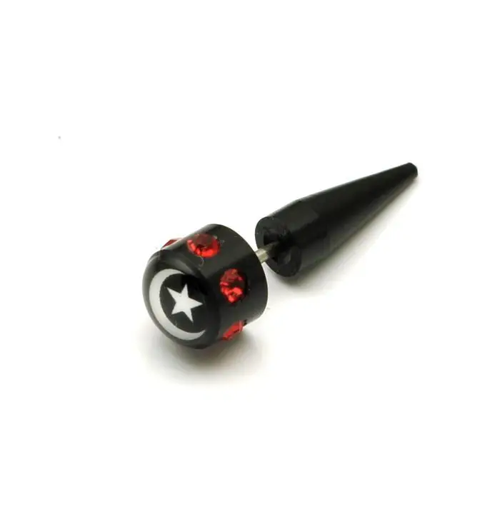 

Moon and stars pattern black acrylic titanium stud earring needle boys Men male punk plastic stud earring 2193