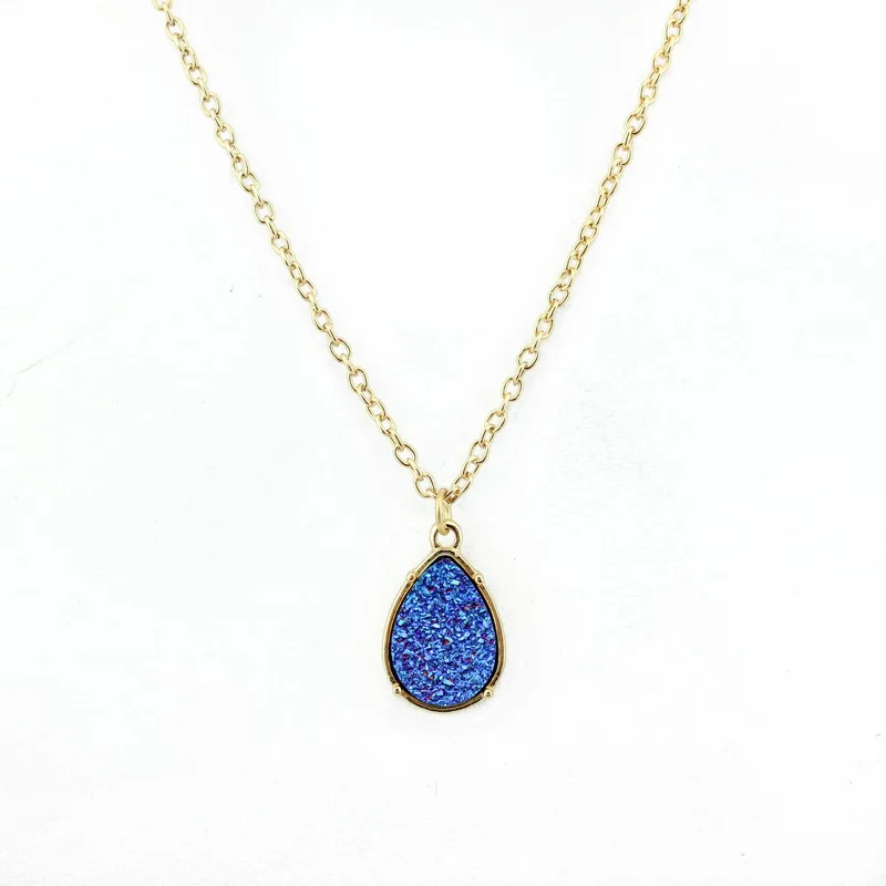 

Gold & Silver Fashion Teardrop Necklace Druzy Quartz Crystal Stone Pendant Necklace 2018 Bohemia Style For Women Jewelry