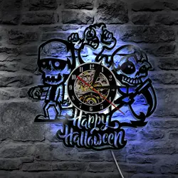 1 шт Happy Halloween Виниловая пластинка настенные часы черепа LED Освещение настенный светильник Винтаж LP настенные Книги по искусству Домашний