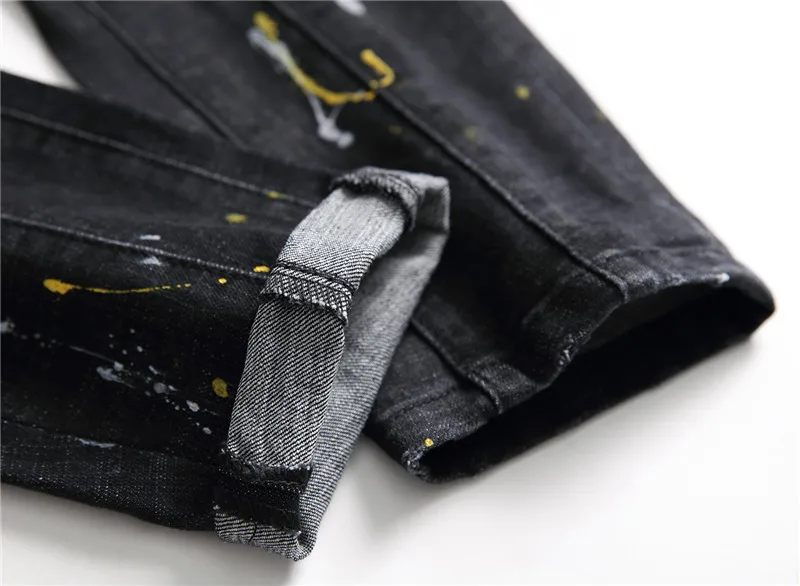 Mcikkny Fashion Pleated Distressed Denim Jeans Trousers Washed Slim Straight Jeans Pants Patchwork Streetwear For Male  (9)