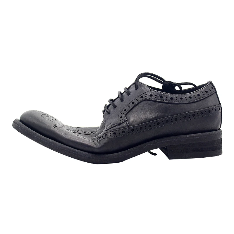 Goodyear Brogue Carved Leather Shoes Flat heel Handmade Mens Oxfords Lace up Mens Formal Business Shoes