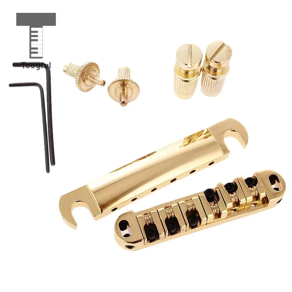 Tooyful 1 Set Brass Roller Saddle Bridge +6 Strings Slotted Nut With Wrench for LP Electric Guitar 