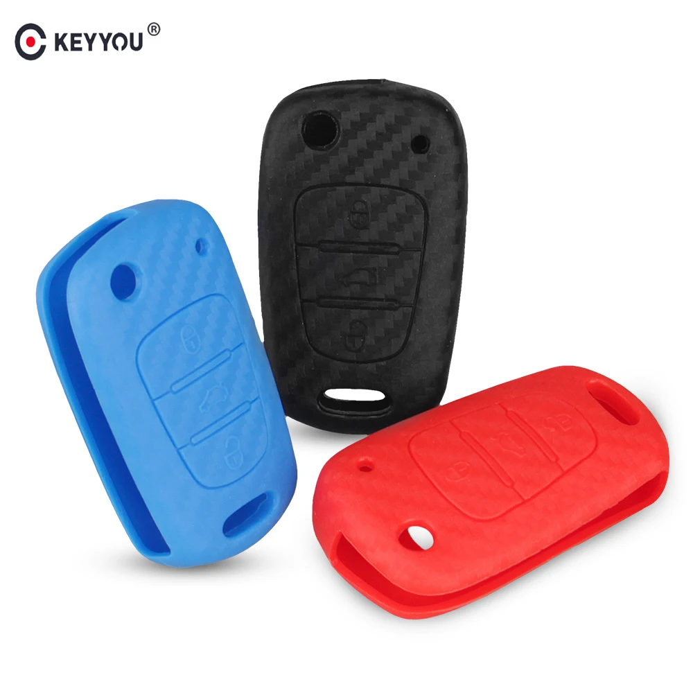 

KEYYOU Carbon Fiber Silicone Car Key Cover Case For Kia RIO K2 K5 Sportage Sorento For Hyundai i20 i30 i35 iX20 Solaris Verna