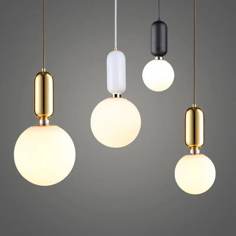 Nordic Globe Glass Ball Pendant Lights Gold/white/black Iron Hanging