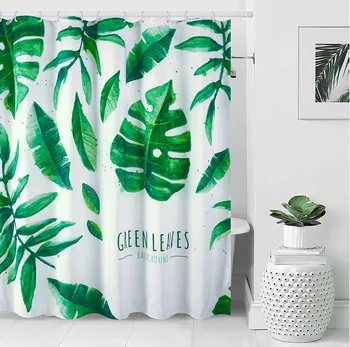 

Polyester Bathroom Shower Curtain Green Tropical Plants Waterproof Partition Leaves Printing Curtains for bathroom Shower