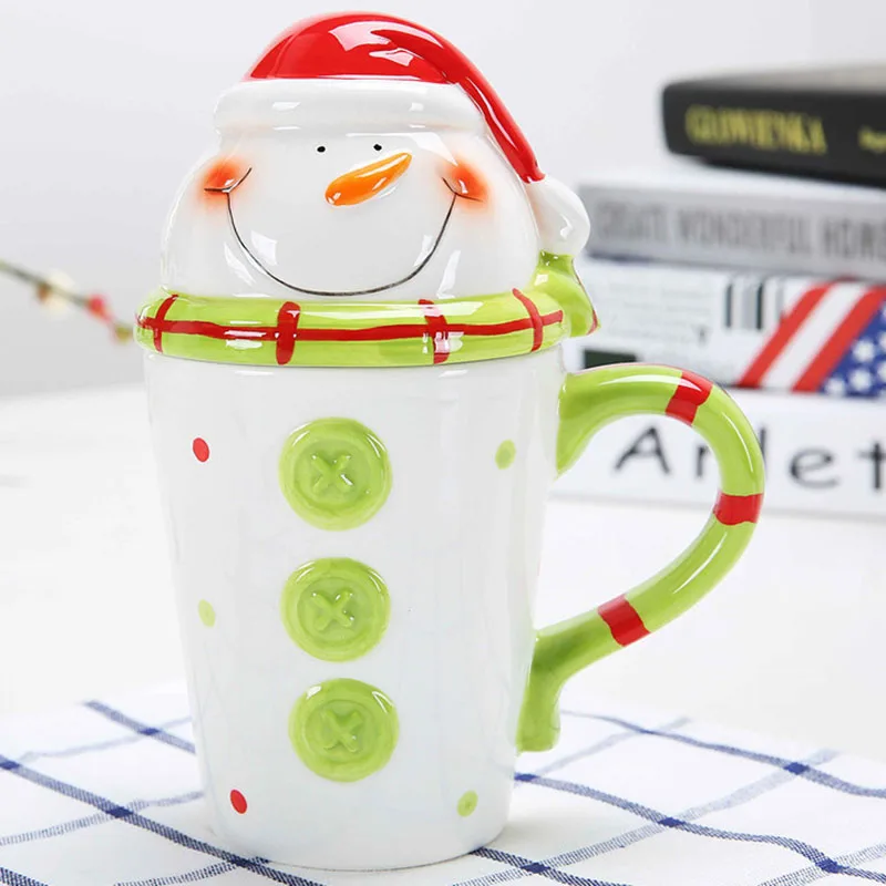 Рождественские керамические кружки 350 мл, забавная кружка для чая и кофе, милый стакан, Санта Клаус, снеговик, пингвин, лось, подарки для девочек и мальчиков, друзей