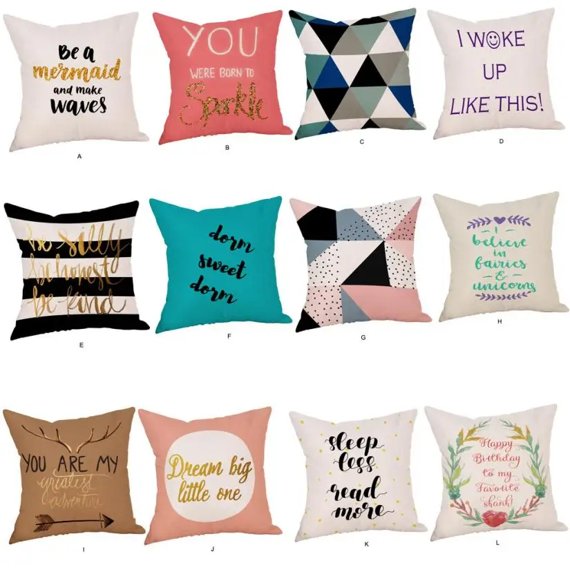 

2018 Pillow Case 45*45 Happy Christmas Pillow Cases Linen Sofa Cushion Cover Home Decor Pillow Case Free Shipping DE26