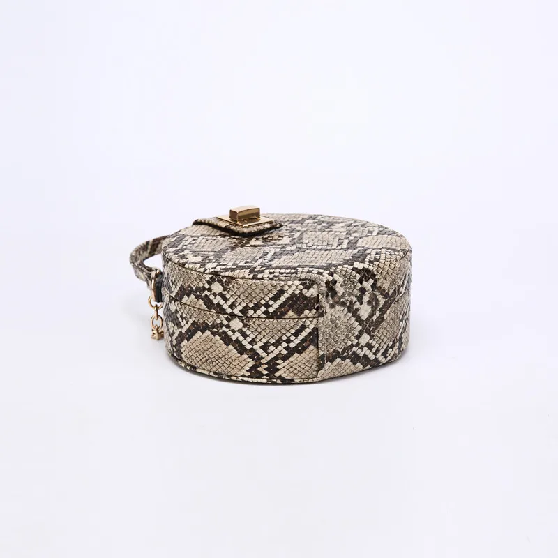 Round Snakeskin Print Crossbody Bag for women 2019 PU Leather Shoulder Bags Ladies Quilted Chain Purses and Handbags Mini Circle
