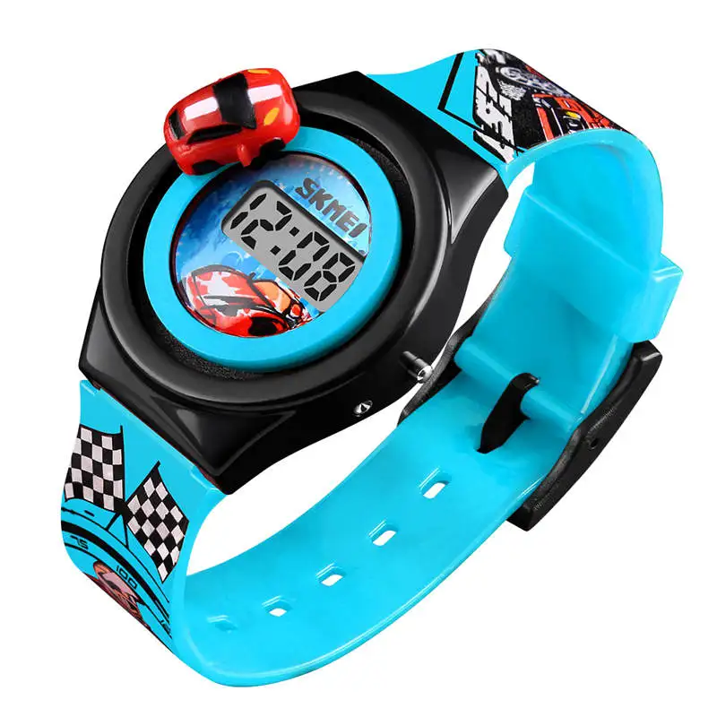 SKMEI Children's Watch Rotatable Car Child Watches Lovely Boy Girl Toy Clock Sports Student Wristwatch Luxury brand Relogio Top - Цвет: sky blue