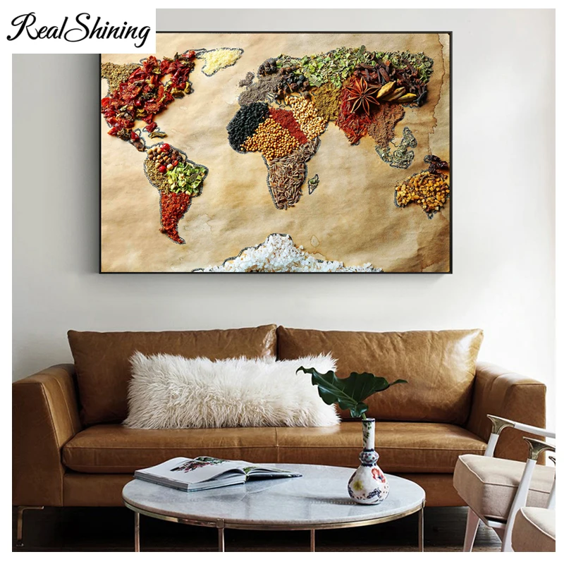 

5d diy Diamond Mosaic Embroidery Spices World Map Diamond Painting Full square Rhinestone cross stitch diamond patterns FS3101