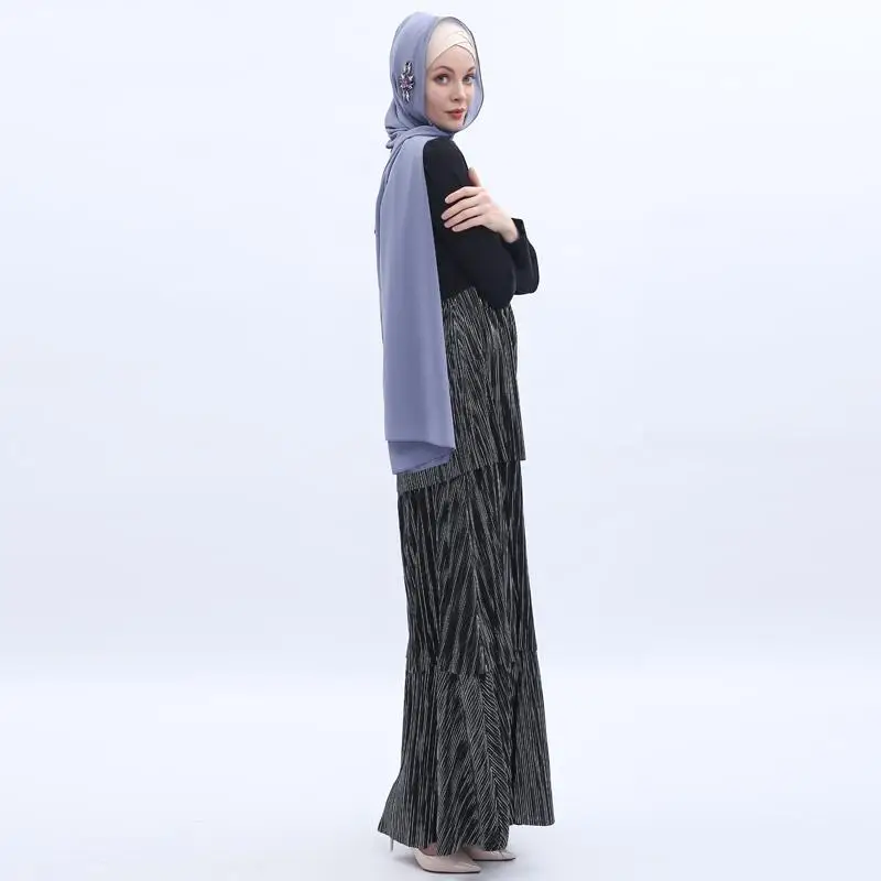 Новый Дубайский мусульманский женский плиссированный Платье макси с длинным рукавом Кафтан повседневное Jilbab многослойное платье