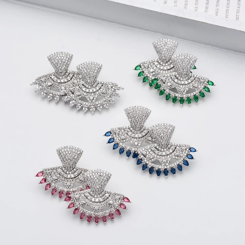 Веерообразные AAA кубические циркониевые серьги различных цветов, популярные ювелирные изделия, циркониевые серьги для женщин/девочек на свадьбу, ER-271