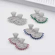 Веерообразные AAA кубические циркониевые серьги различных цветов, популярные ювелирные изделия, циркониевые серьги для женщин/девочек на свадьбу, ER-271