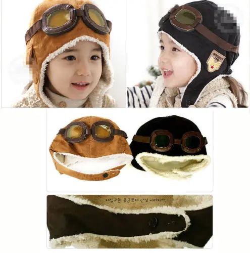 Winter-Baby-Toddler-Boy-Girl-Kids-Pilot-Aviator-Warm-Cap-Hat-Beanie-Brown-Black