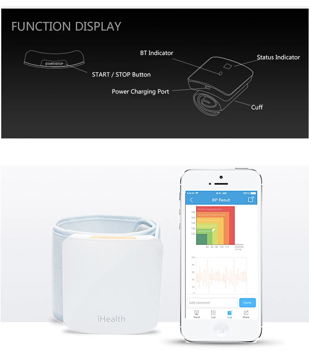 

iHealth BT Automatic Blood Pressure Wrist Monitor Sphygmomanometer Health Care Electronic Heart Beat Meter Machine for xiaomi