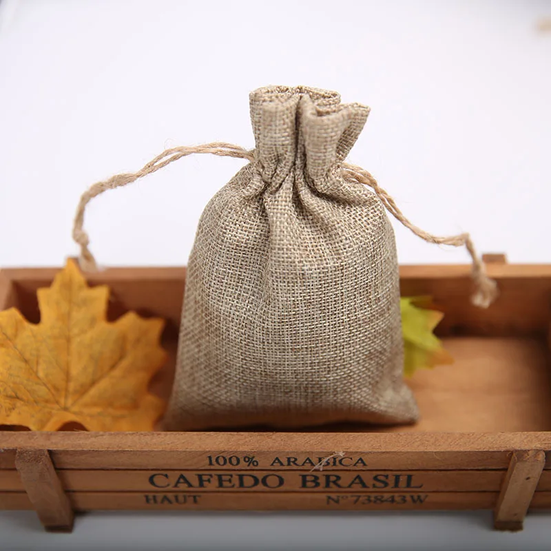 13x18CM Linen Bag Drawstrable Christmas Wedding Gift Drawstring Bags 10pcs lot Small Jewelry Flax Fabric Packaging
