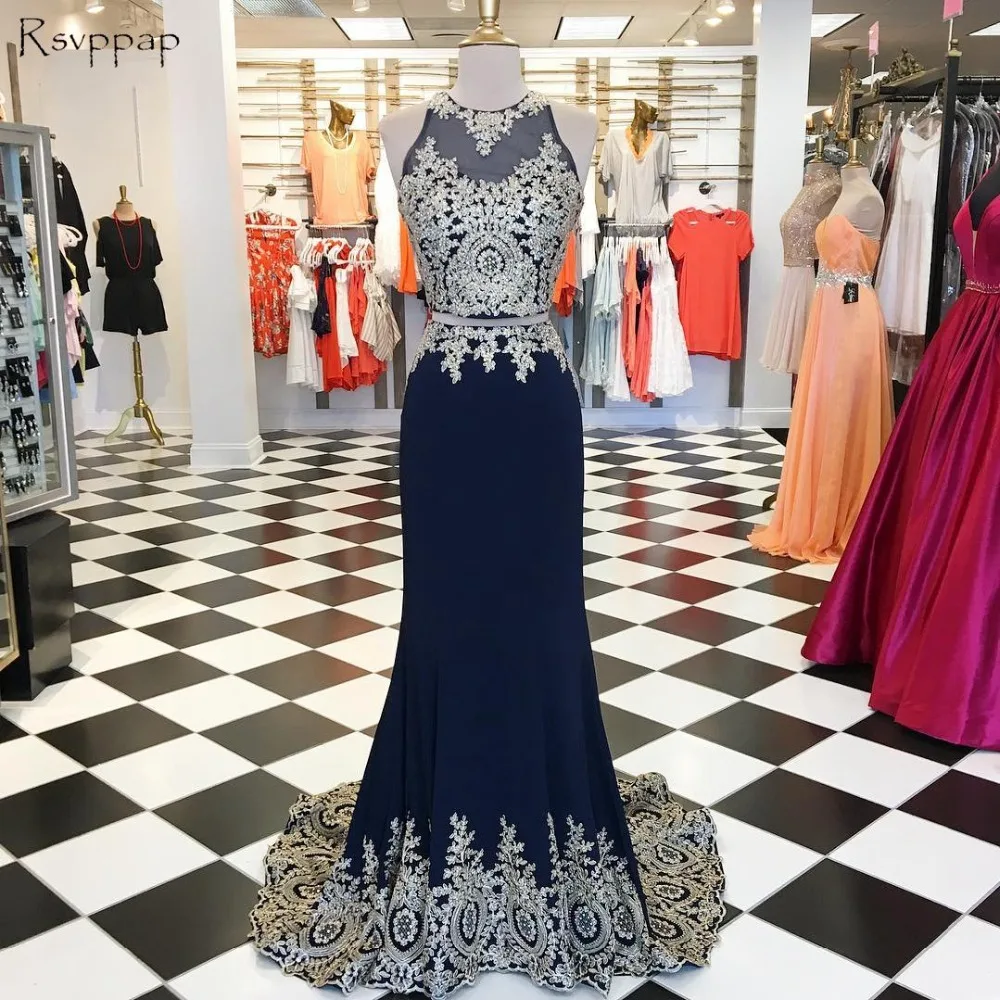 navy and gold prom