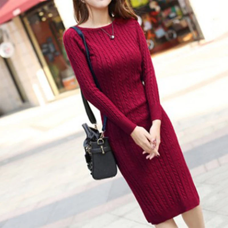 

Knitted Striped Sweater Dress Women Long Sleeve Elastic Solid Slim Casual Elegant Female Dress Autmn Winter Ladies Clothing