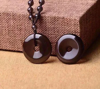 

Free shipping Natural ice kinds of obsidian peace necklace pendant with rope
