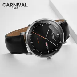 Карнавал 2019 новые мужские классические механические часы деловые водонепроницаемые часы Роскошные брендовые кожаные автоматические часы