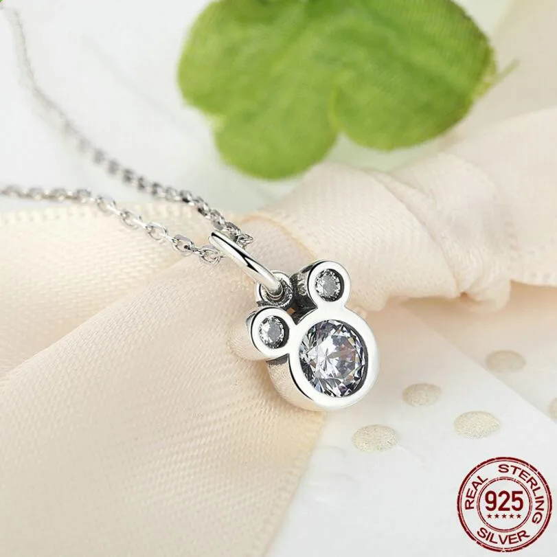 

New Hot 925 Sterling Silver Lovely Mouse Cartoon Necklace Clavicle Short Paragraph Choker Gift For Women Girl