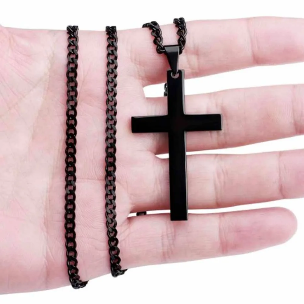 

Male Black Inverted Cross Pendant Necklace For Men Stainless Steel Choker Jewelry