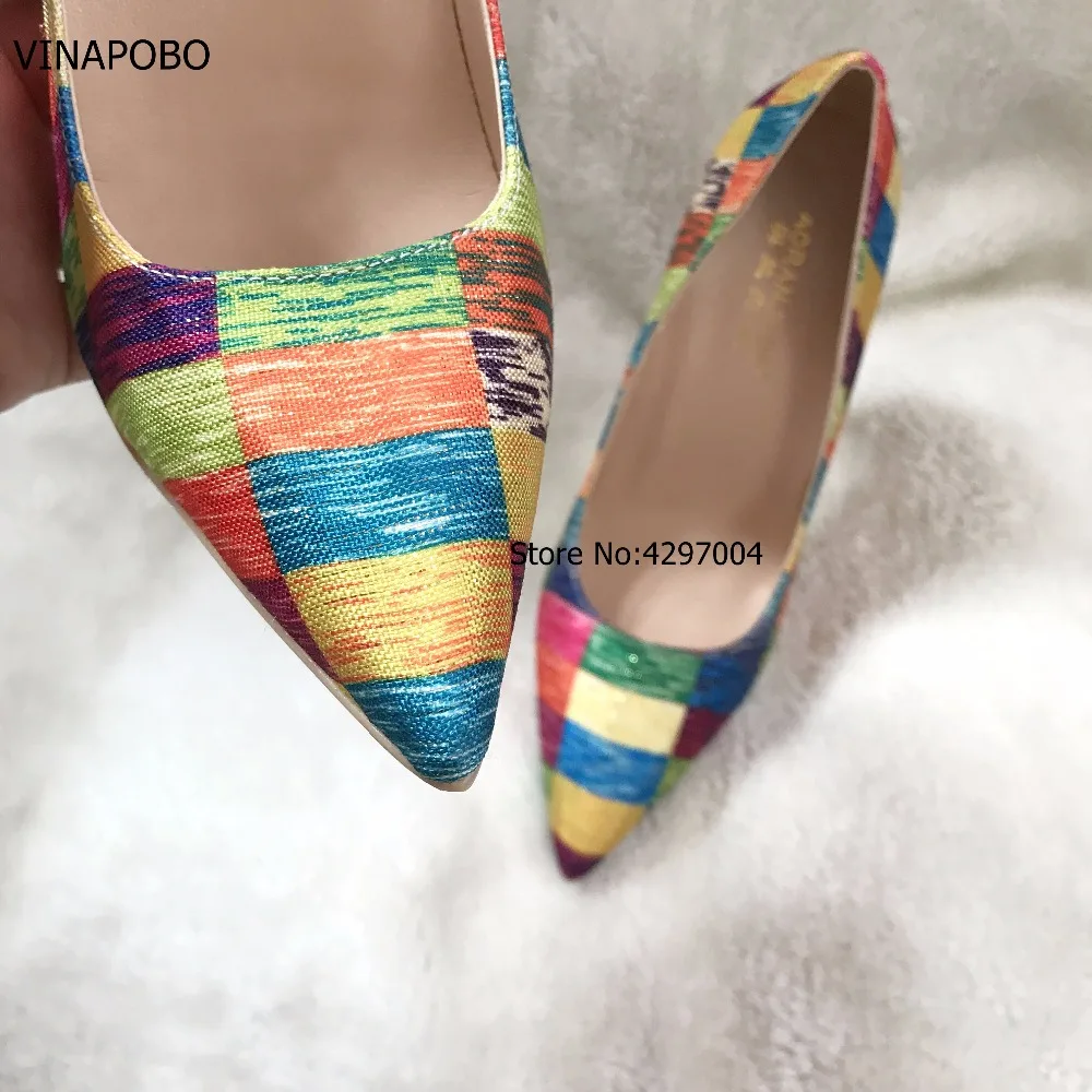 VINAPOBO Stiletto High Heels Women Pumps Colorful Plaid Striped Pointed Toe Shallow Footwear Autumn Party Ladies Shoes SIZE 43 VINAPOBO Stiletto High Heels Women Pumps Colorful Plaid Striped Pointed Toe Shallow Footwear Autumn Party Ladies Shoes SIZE 43