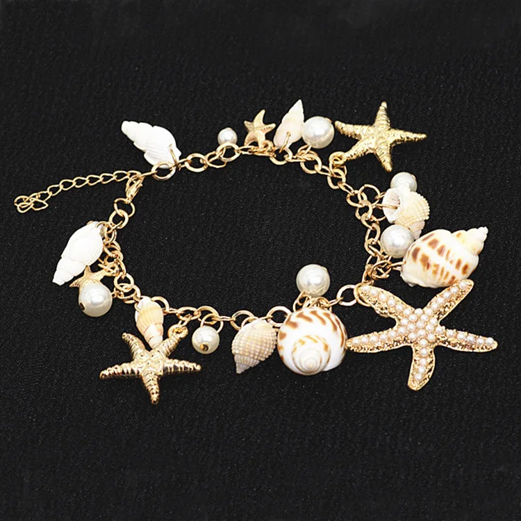 

2018 New Korean Fashion Star Starfish Conch Shell Unlimited Charm Multi-element Bracelet For Women Jewelry Summer Style Beach T