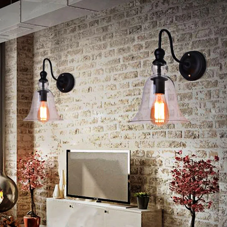 Sala de Estar Simples Americano Retro Iluminação Restaurante Café Barra Vidro Personalidade Selvagem Sino Lâmpada Parede 8 Luminárias de parede